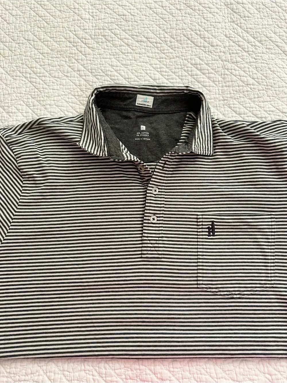 JOHNNIE-O Hangin’ Out Cotton Polo Shirt Gunmetal Striped Size XL Golf Preppy